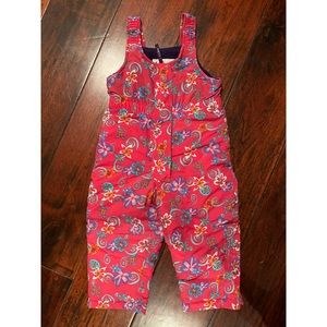 LL Bean Pink Floral Overall Snowbibs Snow Pants